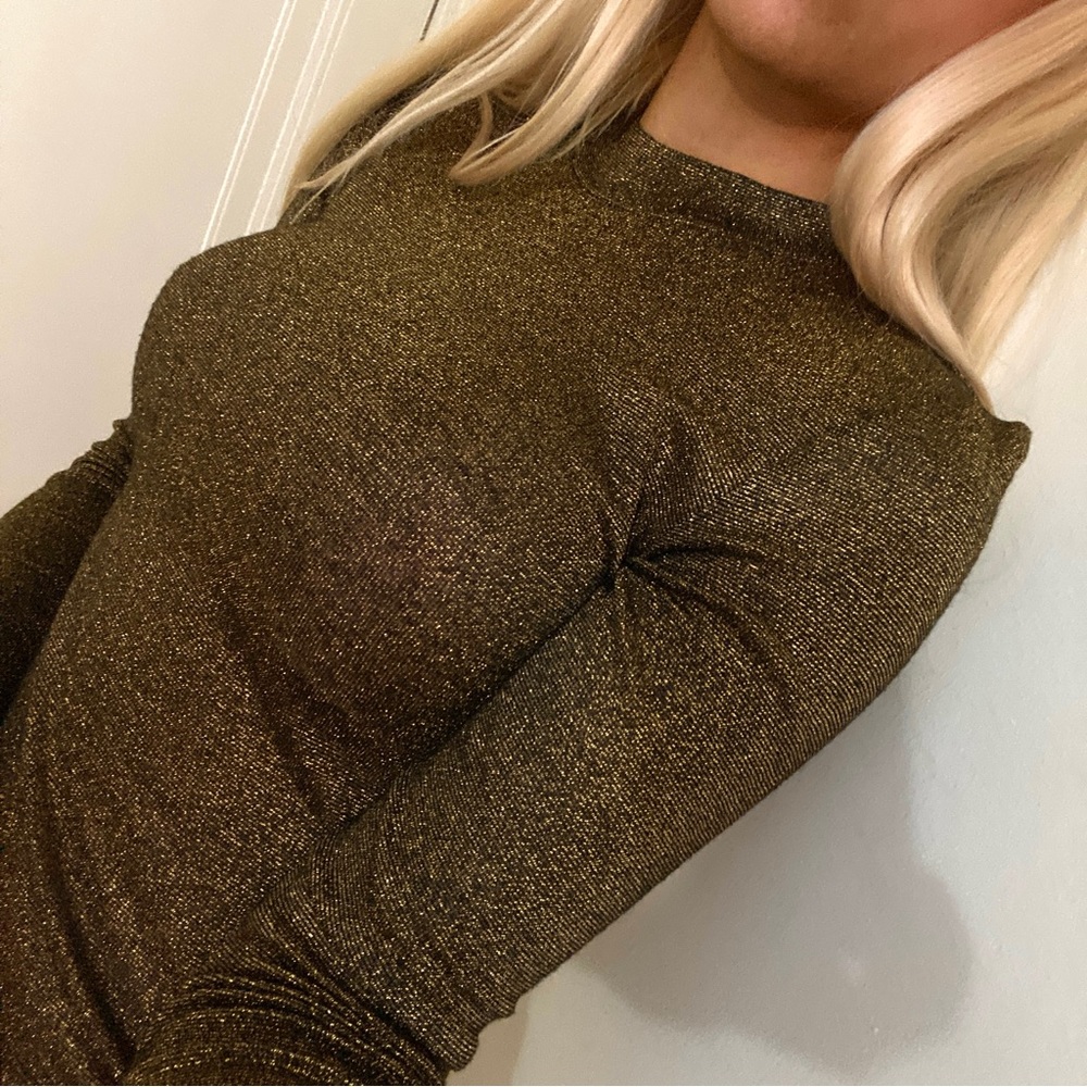 REFORMATION metallic gold sheer shirt small